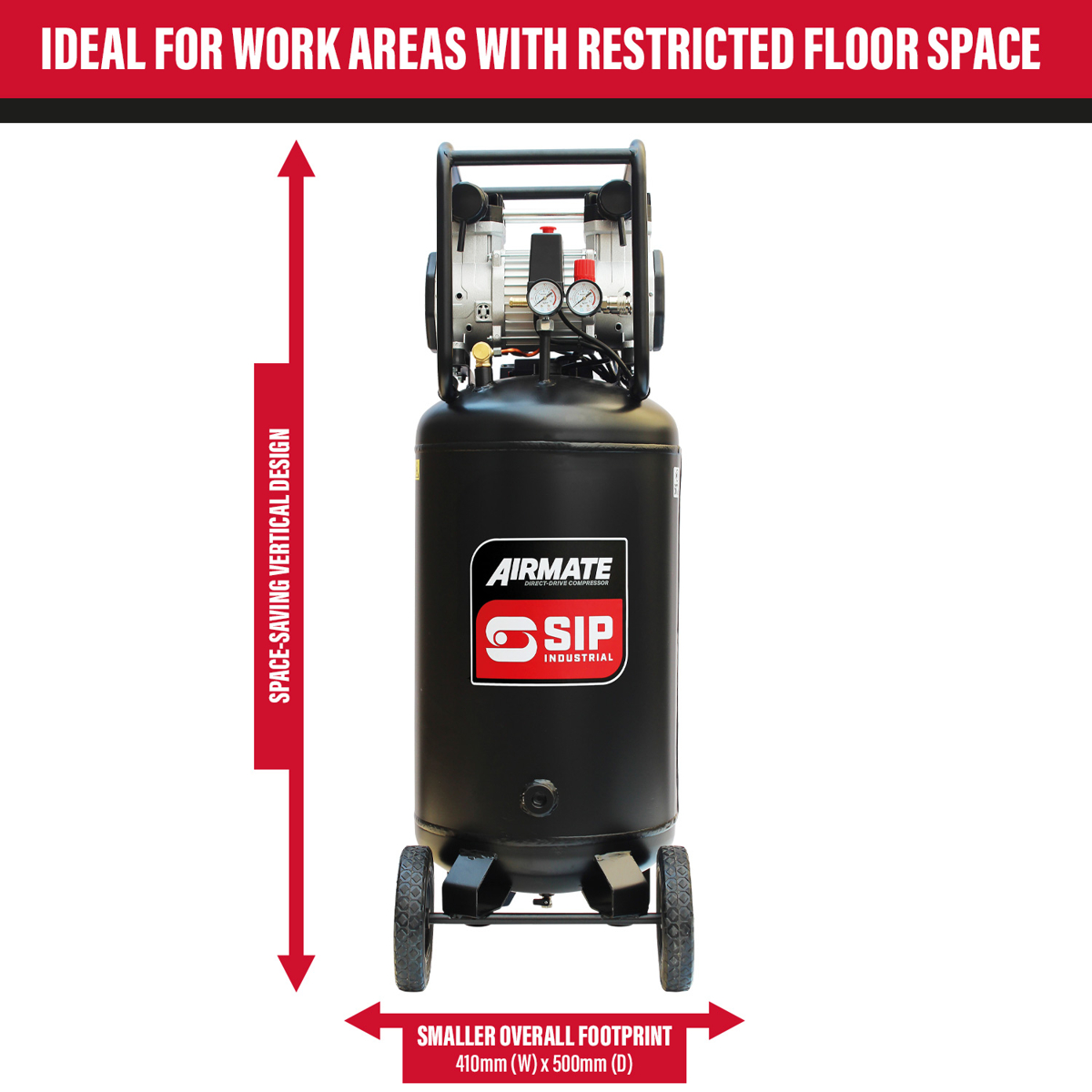 SIP DD 3hp 100ltr Low Noise Oil-Free Vertical Direct Drive Compressor